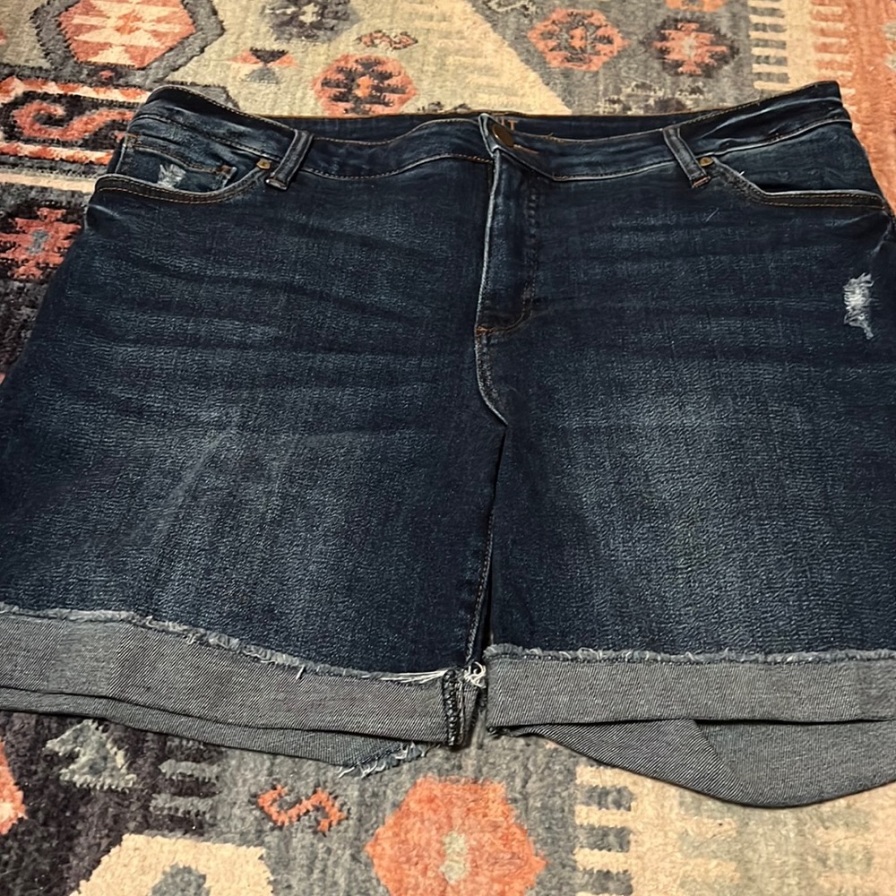 Kui brand blue Jean shorts dark wash a little destress